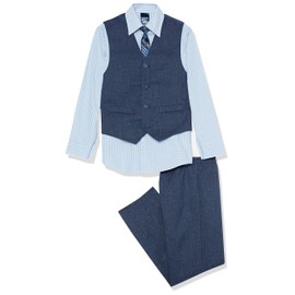 IZOD Boys' 4-Piece Set with Collared Dress Shirt, Tie, Vest, and Pants, Tanzanite
