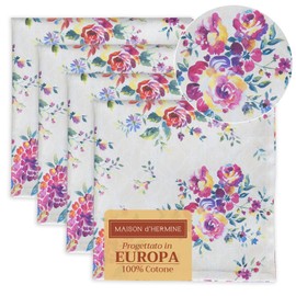 Maison d' Hermine Napkin 100% Cotton Cloth Napkin Decorative Washable Easter Napkins Set of 4 for Home, Kitchen, Dining, Cocktail Parties & Camping, Rose Garden - Spring/Summer (45cm x 45cm)
