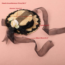 COSDREAMER Victorian Hat for Girls Women Tea Party Sun Hat with Bows Straw Hats (Black)