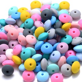 100PCS 12mm Silicone Lentil Beads Mix Color Silicone Abacus Beads Bulk Flat Beads Spacer Beads Colorful Shaped Beads Fun Beads for DIY Craft Garland Keychain Lanyard Necklace Bracelet Jewelry Making
