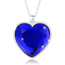 PAVELS Heart of the Ocean Necklace for Women - 925 Silver with Deep Blue Heart Shaped Cubic Zirconia - Elegant and Luxury Jewellery - Perfect Gift Idea for Special Occasions and, Sterling Silver,