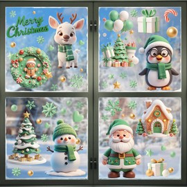 9 Pcs Christmas Window Stickers, Large Christmas Window Decorations,Reusable Stereo Window Clings for Xmas Window Decoration