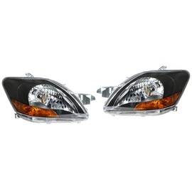 labwork Replacement for Toyota Yaris 2007-2011 Sedan Black Housing Projector Headlight Assembly Pair Left+Right Side (Passenger Driver Side)