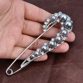 OBONNIE 4.1" Retro Crystal Pearl Safety Pin Brooch Vintage Skirt Dress Pin Jewelry with Gift Box (Silver)