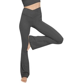 TOPYOGAS Women's Casual Bootleg Yoga Pants V Crossover High Waisted Flare Workout Pants Leggings Dark Grey
