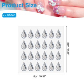 PATIKIL Water Drop Self-Adhesive Rhinestone Stickers, 2 Sheet/48 Pcs Face Gems Jewel Stickers Crystal Embellishment Sheet for Crafting Nail Decor Makeup DIY, White