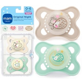 MAM Glow In the Dark Pacifiers, Baby Pacifier 0-6 Months, Best Pacifier for Breastfed Babies, 'Night' Design Collection, Unisex, 2-Count