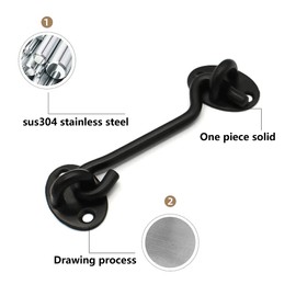 ExcInter Door Hold Open Black 10 inch Stainless Steel Cabin Hook Heavy Duty and Eye Latch Lock Shed Gate Door Chrome Cabin Hook