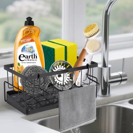 Ironcarrot Sponge Holder for Kitchen Sink, Self-Draining Sink Caddy with Towel Rack, Kitchen Sponge Holder Countertop Organizer