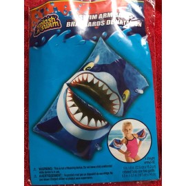Splash & Swim Armbands Inflatable Floaties Blue Shark Teeth Bite Ages 3-6 Swim Training Pool