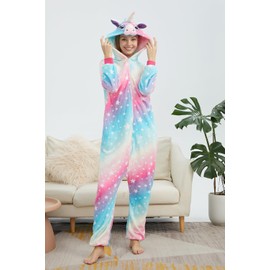 Xiqupjs Unicorn Onesie Cosplay Costume Adult Hallooween Pajamas Starry Sky Large