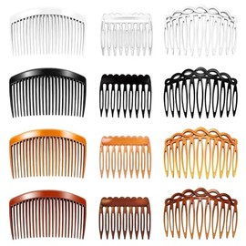 Peinetas Para Cabello Mujer, Set de 12 Peinetas en Negro, Blanco, Marrón Oscuro y Claro, Ideal para Bodas, Peinados Creativos y Uso Diario, Material Plástico Resistente