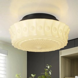 CLARSYNE White Milk Glass Ceiling Light Fixture, 13.8'' Flush Mount Lighting for Bedroom, Hallway, Kitchen & Dining Room, Vintage Mid Century Design, 4 LED Bulbs Included, Ideal for Modern Farmhouse