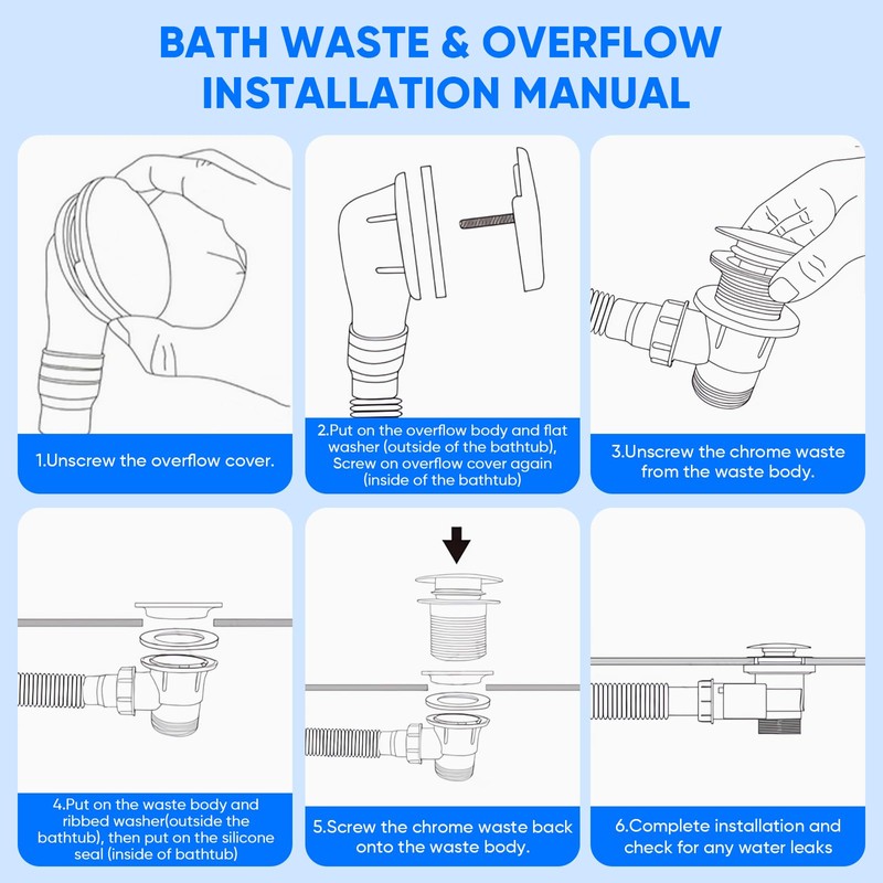 Gxpjycfob Bath Waste with Overflow Kit, Modern Chrome Design Bathtub