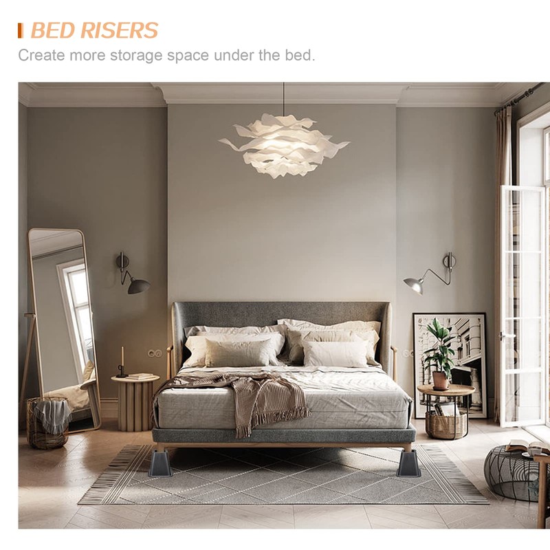Ihomepark Bed Risers 4 Inch Heavy Duty, Square Furniture Frame