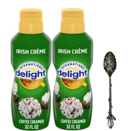 Candy Freezer International-Delight Liquid Coffee Creamer.- Two (2) 32 fl oz Bottles of Creamy Smooth Delightful Coffee Creamer and Gem Spoon (Irish Creme) Gem Spoon