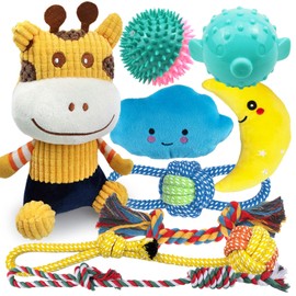 SunDrawy Dog Toys, Squeak Stuffed Plush Cuddly Puppy Toy, Interactive Play Squeak Balls, Tug Ropes for Chewing and Teething, Pet Toys Selection, Gift Packs for Small & Medium (Fawn Plus)