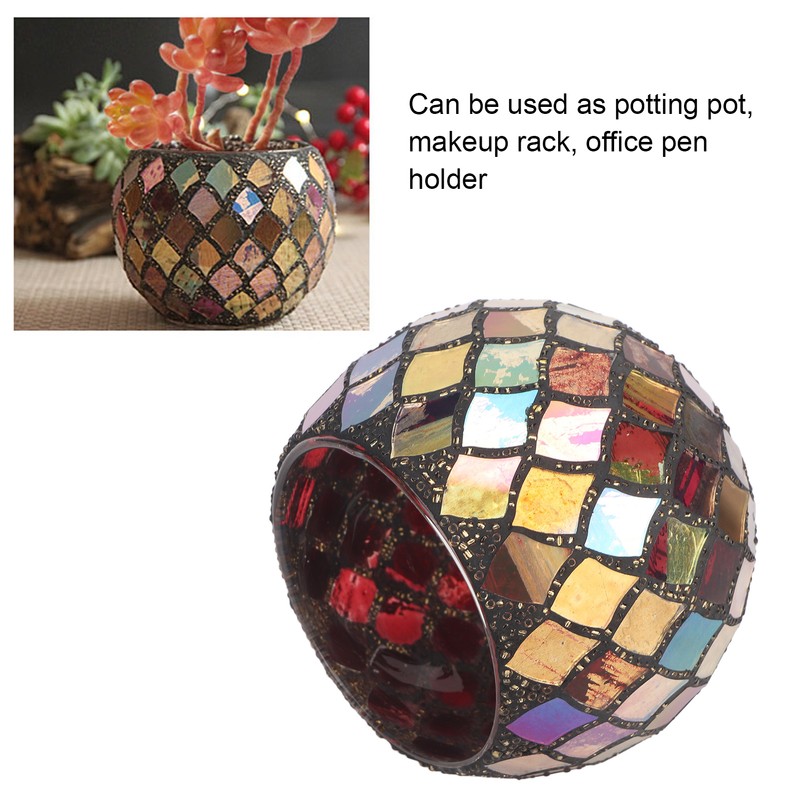 Mosaic Glass Tea Light Holder Romantic Decorative Red Handmade Cracked