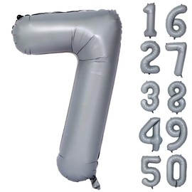 40in Gray Number 7 Balloons Big Foil Mylar Party Balloons for Girls Boys 7th Birthday Party Decorations Supplies