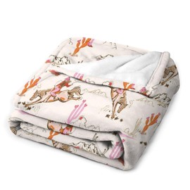 Western Cowgirl Blanket Wild West Desert Horse Pink Cactus Cartoon Abstract Art Soft Cozy Lightweight Throw Blanket for Girls Women Bedroom Living Room Dorm Chair Sofa Travel 40x50in