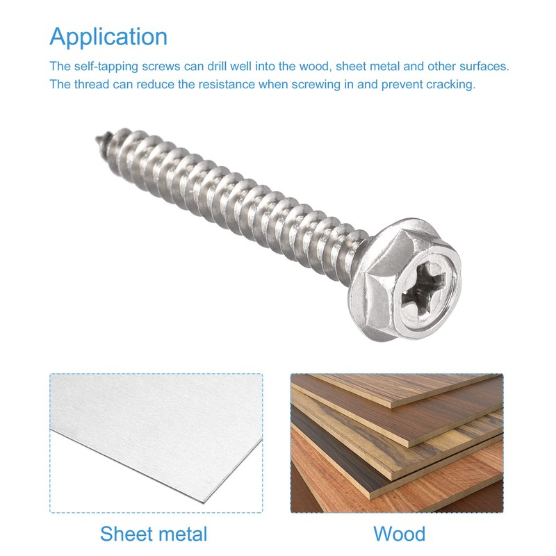 sourcing map Phillips Hex Washer Self Tapping Screws, M4 x