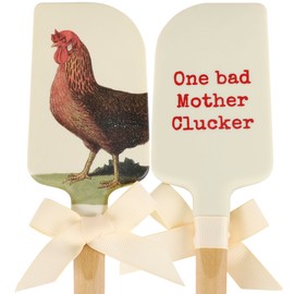 Primitives by Kathy double-sided silicone novelty cooking spatula/Farmhouse Collection/vintage art of a rooster on front/"One Bad Mother Clucker" sentiment on back/match with our other farm pun décor
