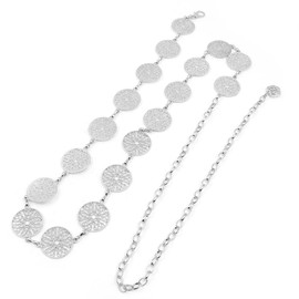 Hsthe Sea 51 inch Silver Adjustable Buckle Long Waist Belt Dress Belt Body Chain Fashion Chain Belt for Women Vintage Openwork Carved Metal Ring Waist Belt