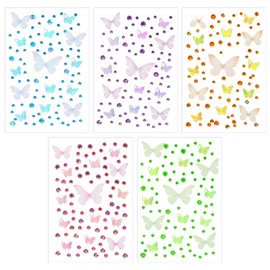 5 Sheets Colorful Butterfly Face Gems, Self-Adhesive Butterfly Gems