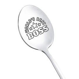 Boss Appreciation Gifts Spoon for Women Men World's Best Boss Spoon for Manager Supervisor Mentor Leaving Farewell Gifts for Boss Leader Coffee Tea Lovers Gifts Engraved Spoons