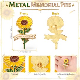 Misdary 100 Pcs Sunflower Funeral Memorial Pins for Guests Forever in Our Hearts Enamel Lapel Pins for Life Celebration Remembrance