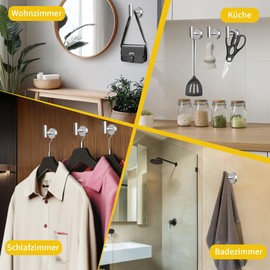 NAKIHOUSE Pack of 2 Towel Hooks for Drilling Including Mounting Set, Stainless Steel Wall Hooks, Clothes Hooks, Load Capacity up to 30 kg, Wall Hooks for Kitchen, Bathroom, Office and Bedroom, Chrome