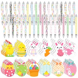 72 Pcs Easter Pens Easter Sticky Notes Bulk Include 36 Retractable Gel Ink Ballpoint Pen and 36 Easter Egg Bunny Sticky Notes for Spring School Office Student Classroom Goodies Rewards Party Favor