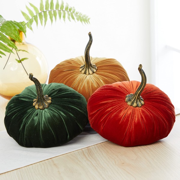 Set of 3 Velvet 9 Inch Pumpkins, Fall Decorations, Best