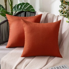 MIULEE Fall Pack of 2 Decorative Outdoor Solid Waterproof Throw Pillow Covers Polyester Linen Garden Farmhouse Cushion Cases for Patio Tent Balcony Couch Sofa 18x18 inch Burnt Orange