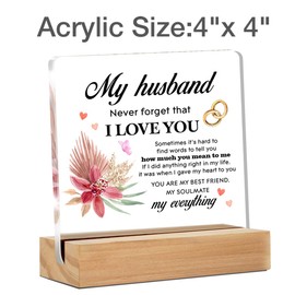 Gifts for Husband, Romantic Gifts for Husband From Wife, I Love You Gifts for Husband, Husband Clear Acrylic Desk Sign 4 x 4 Inches