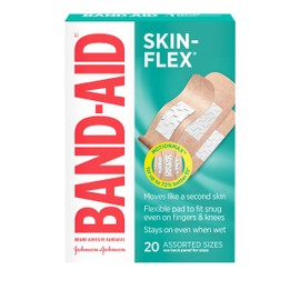 Band-Aid Brand Skin-Flex Adhesive Bandages for First Aid and Wound Care of Minor Cuts and Scrapes & Burns, Flexible Sterile Bandages Great for Fingers, Hands & Knees, Assorted Sizes, 20 ct