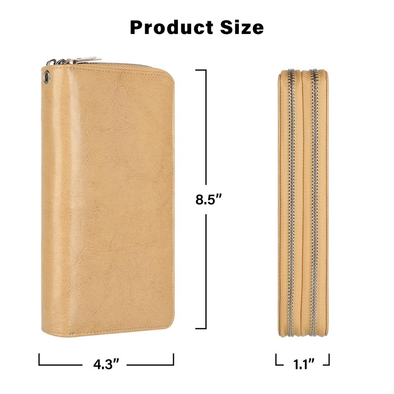 Lavemi Women's 100% Leather Double Zip Large Capacity RFID Blocking