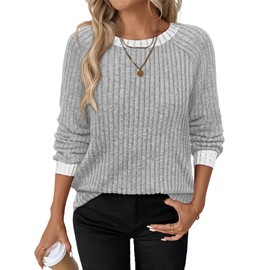 WIHOLL Sweaters for Women Lightweight Teacher Shirts for Women Fall Clothes Casual Boat Neck Long Sleeve Tunic Tops for Women Loose Fit Dressy Maternity Comfy Basic Grey L