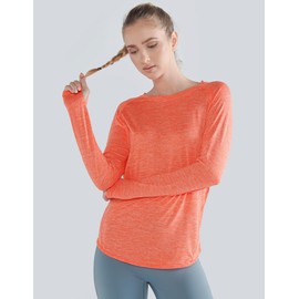 4-Pack: Womens Long Sleeve Athletic Tops with Thumb Holes – Dry Fit Active Crewneck Workout Tees (Set 5, Medium)