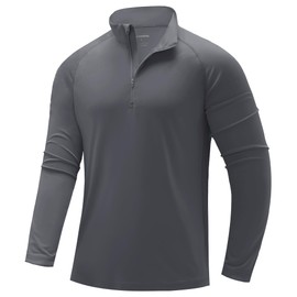 HCYXMFC Mens Athletic Shirts Long Sleeve Workout Shirts Quick Dry Running Quarter Zip Pullover Gym Golf Shirts with Zipper Pocket Dark Grey