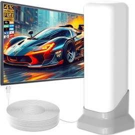 2025 TV Antenna Indoor Antenna for Smart TV Long Range HD Antennas for Local Channels with Strong Magnetic Base, 360° Reception Digital Antenna for Tv Without Cable Supports 8K 4K 1080P, Grey