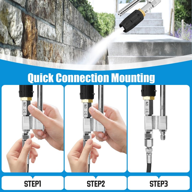 Adjustable Downstream Soft Wash Nozzle，2-in-1 shooter tip M5 Long Reach