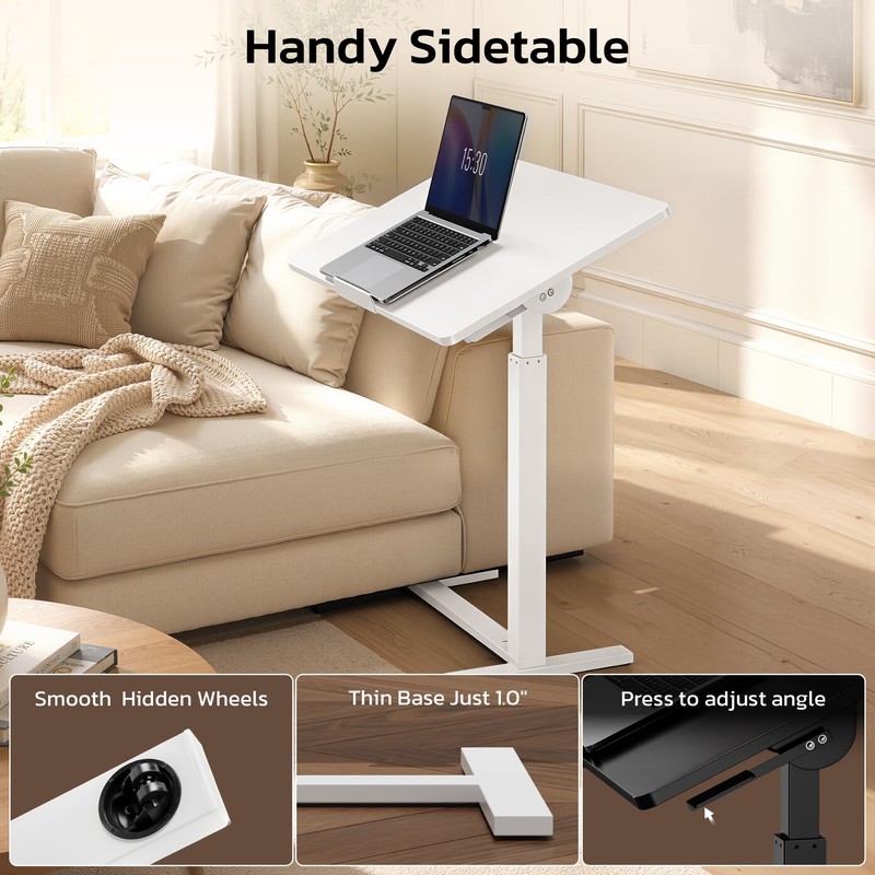 Mobile Standing Desk Adjustable Overbed Table, Pneumatic Height Adjustable Rolling