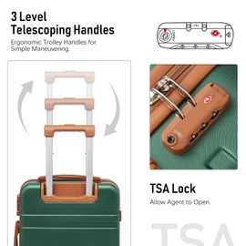 LONG VACATION Luggage Set 4 Piece Luggage ABS Carry on Suitcase Hardside Luggage with TSA Lock Spinner Wheels Travel Bag(Green Brown, 6 piece set)