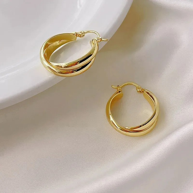 Arracadas Dobles Oro Laminado 24k Estuche Regalo Dorado