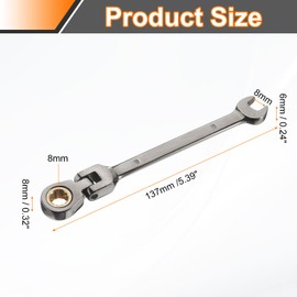 HARFINGTON Flex-Head Ratcheting Combination Wrench 8mm Metric 72-Teeth CR-V Steel Nickel Plated Open End Ratchet Spanner Gear for Fasteners Nut Bolt