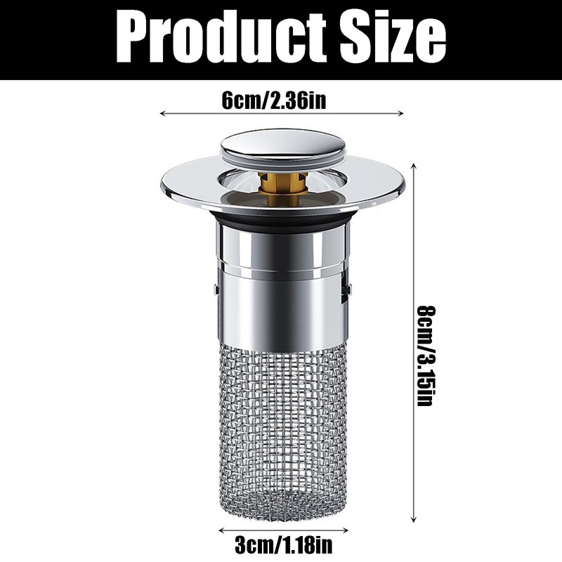 Sink Plug with Strainer, Stainless Steel Drain Plug with Hair