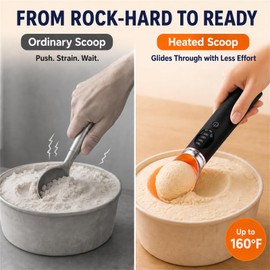 Heated Ice Cream Scoop Rechargeable, Electric Ice Cream Scooper with 4 Temp Modes & LED Display, Heats up to 160°F for Rock-Hard Ice Cream, IPX7 Waterproof Kitchen Gadget for Seniors & Kids (Black)