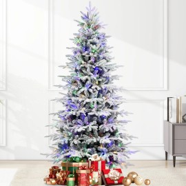 Makeatree 7 Ft Prelit Flocked Christmas Tree Artificial Fraser Fir &400 Multicolor Light