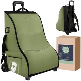 DerBiedersinn Car Seat Travel Bag with Wheels for Airplane, Waterproof Padded Car Seat Carrier Backpack for Airport, Fits Infant & Convertible Seats，Green